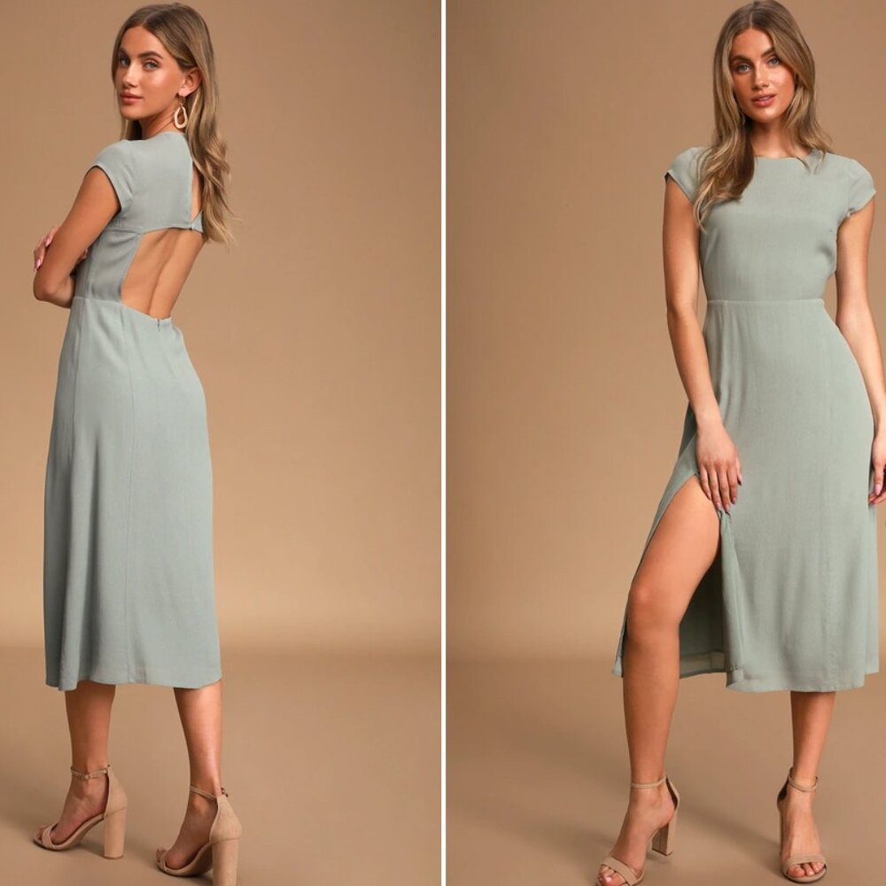 Lulus Chic Impulse Sage Green Backless Midi Dress